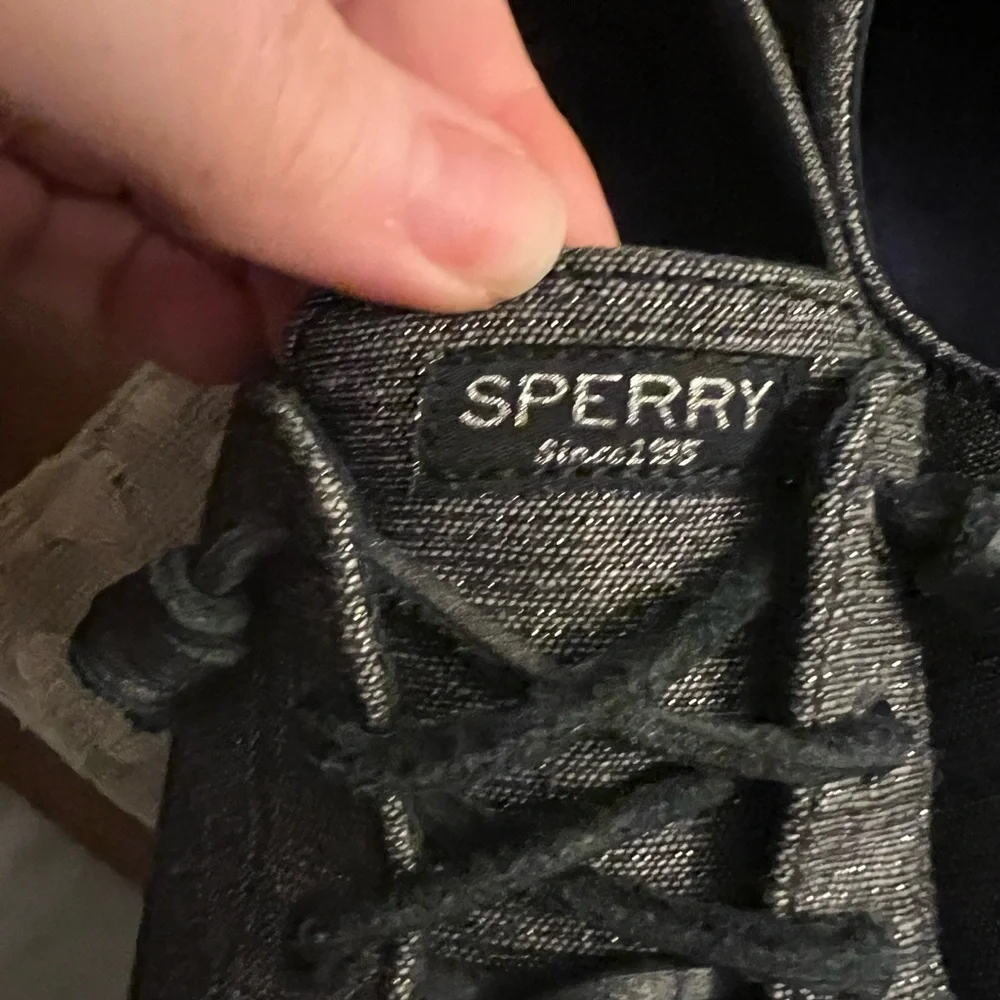 SPERRY Classic Crest Vibe Metallic Slip On Casual Sneakers Black Metallic Sz 7.5
